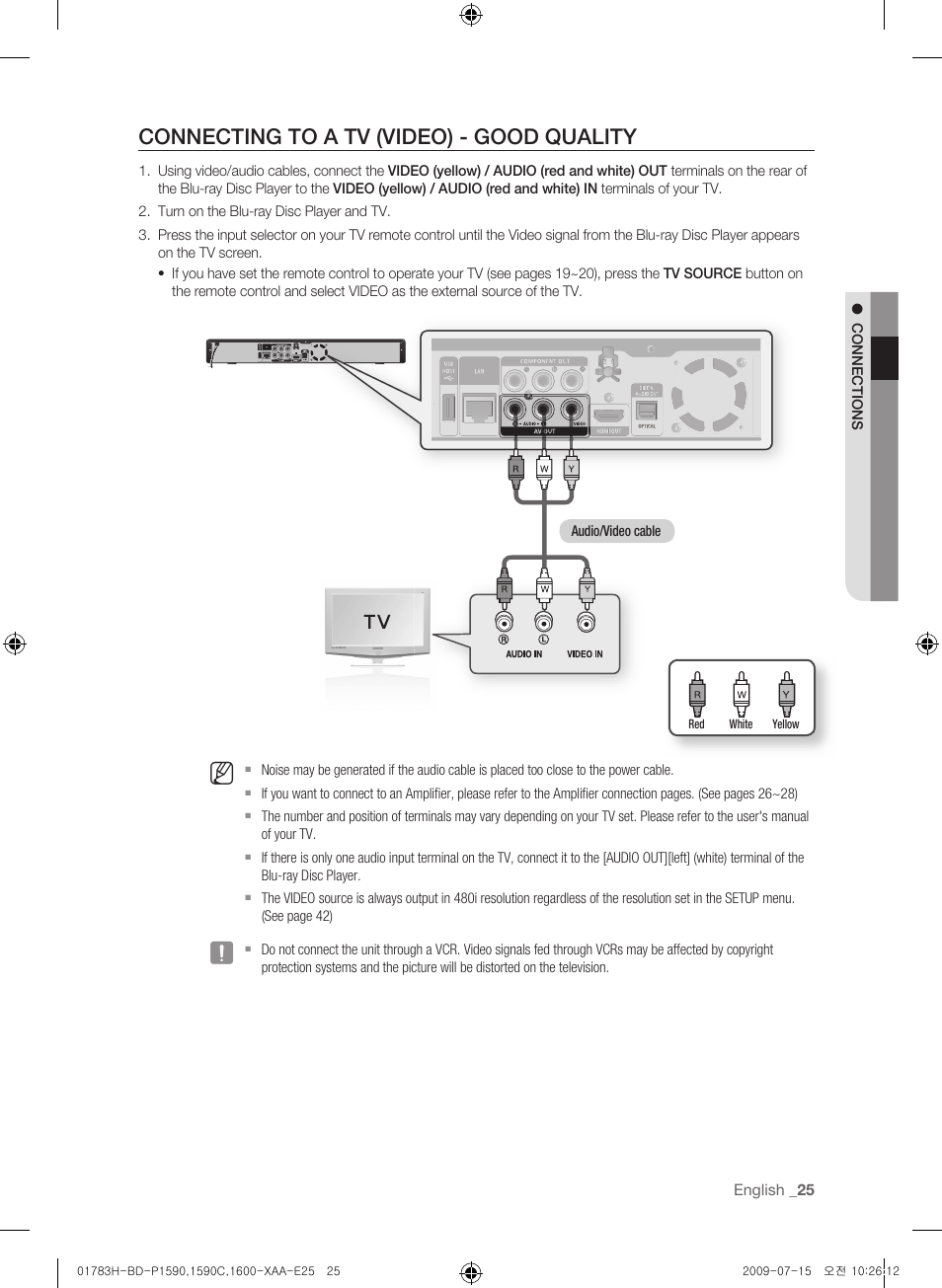 Connecting to a tv (video) - good quality | Samsung BD-P1600-XAA User Manual | Page 25 / 87