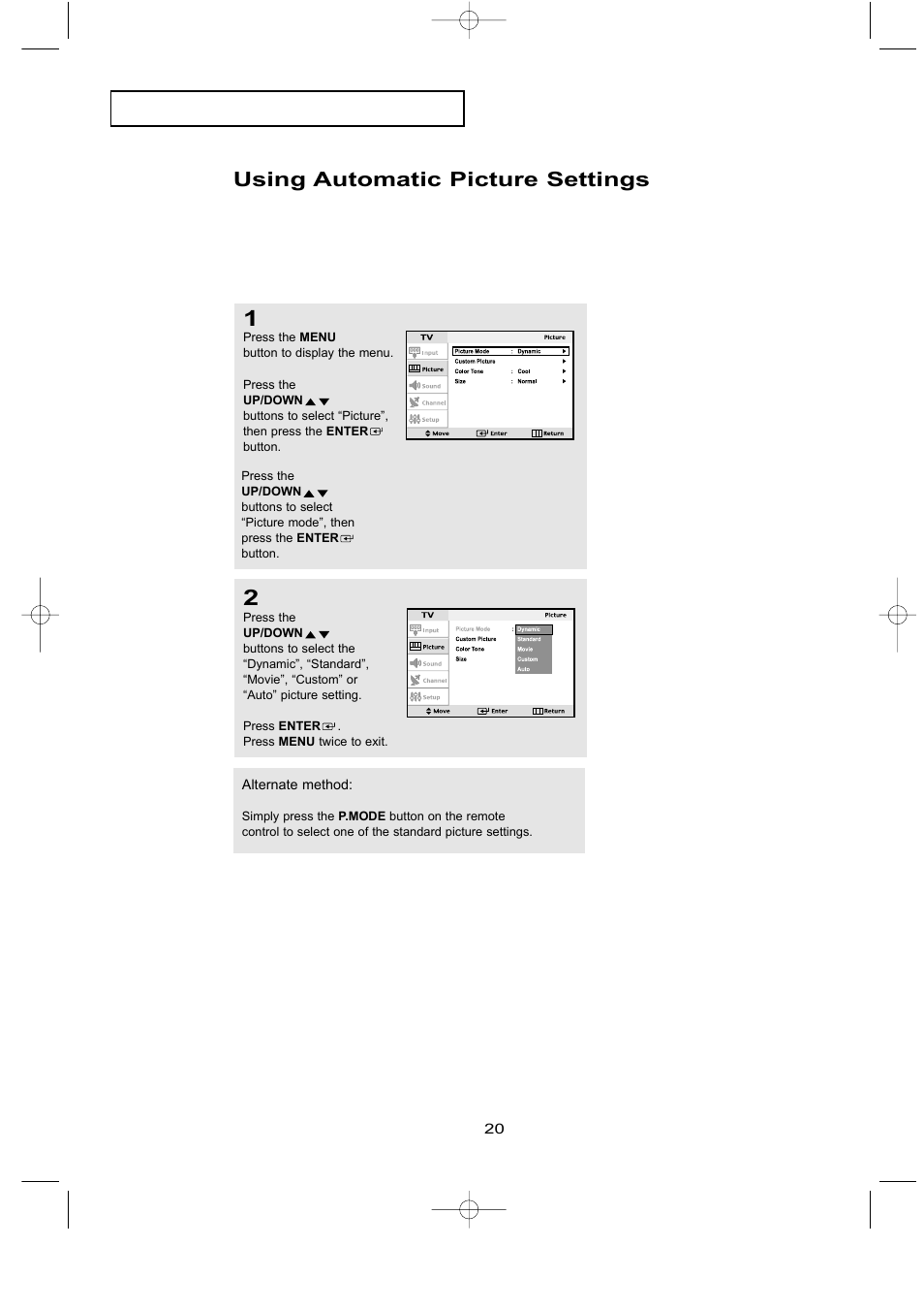 Using automatic picture settings | Samsung LTN1535X-XAX User Manual | Page 27 / 50