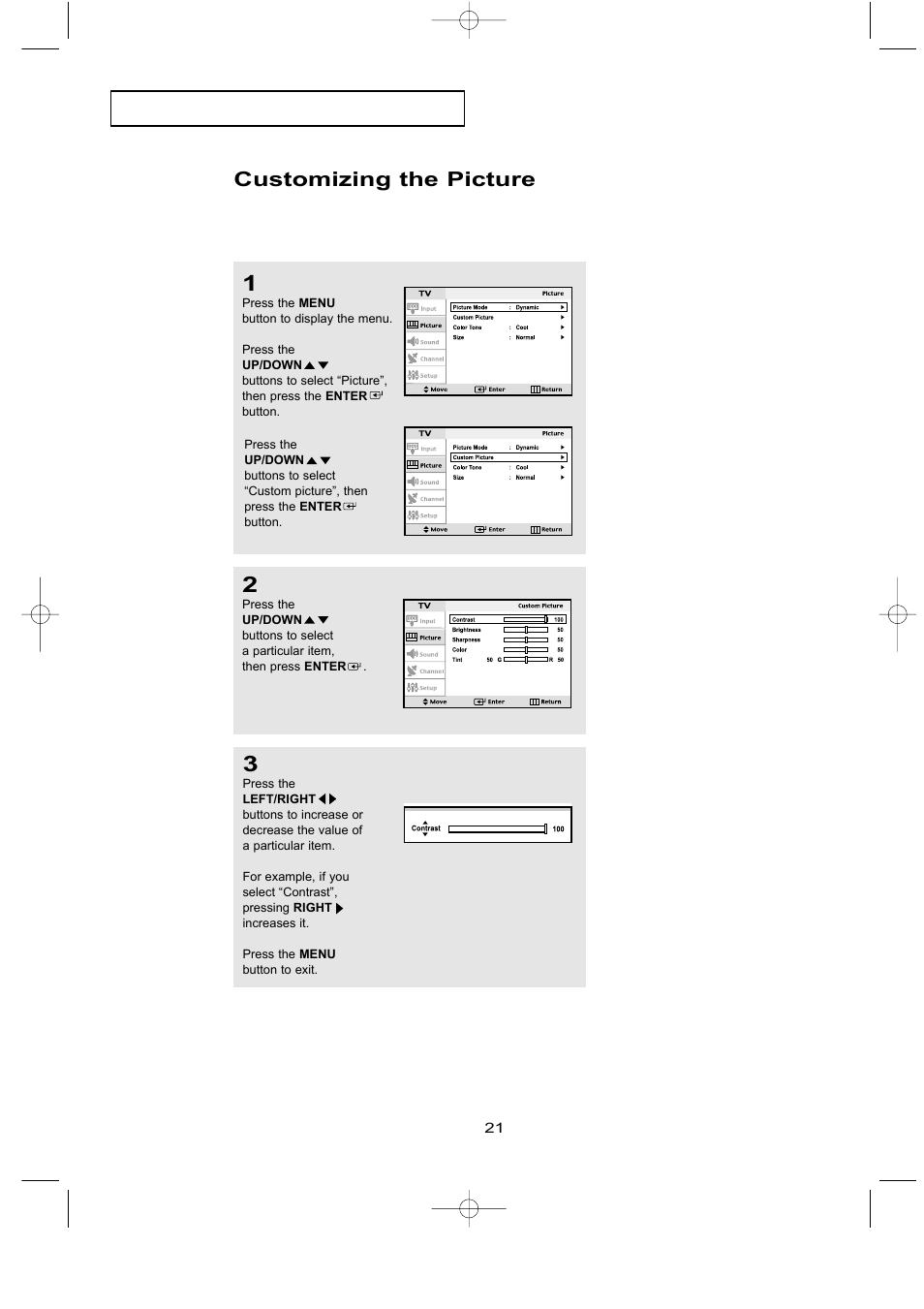 Customizing the picture | Samsung LTN1535X-XAX User Manual | Page 28 / 50