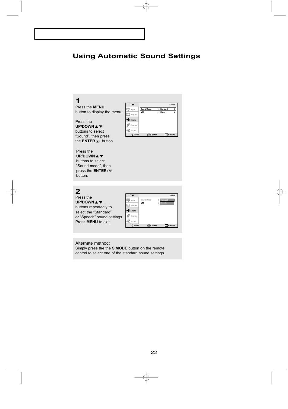 Using automatic sound settings | Samsung LTN1535X-XAX User Manual | Page 29 / 50