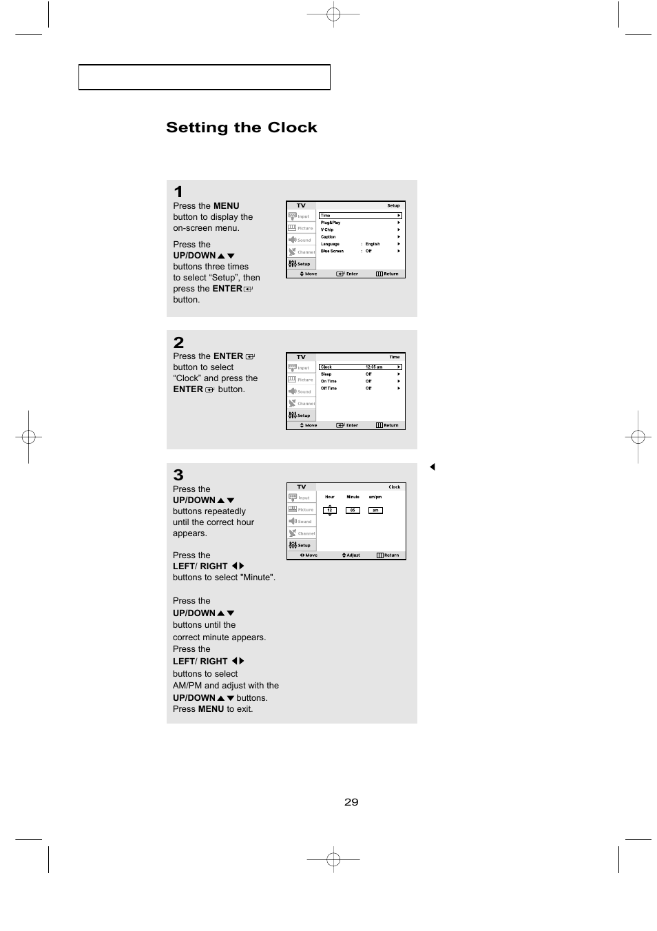 Setting the clock | Samsung LTN1535X-XAX User Manual | Page 36 / 50