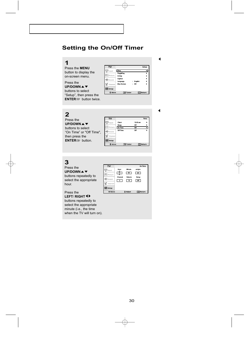 Setting the on/off timer | Samsung LTN1535X-XAX User Manual | Page 37 / 50