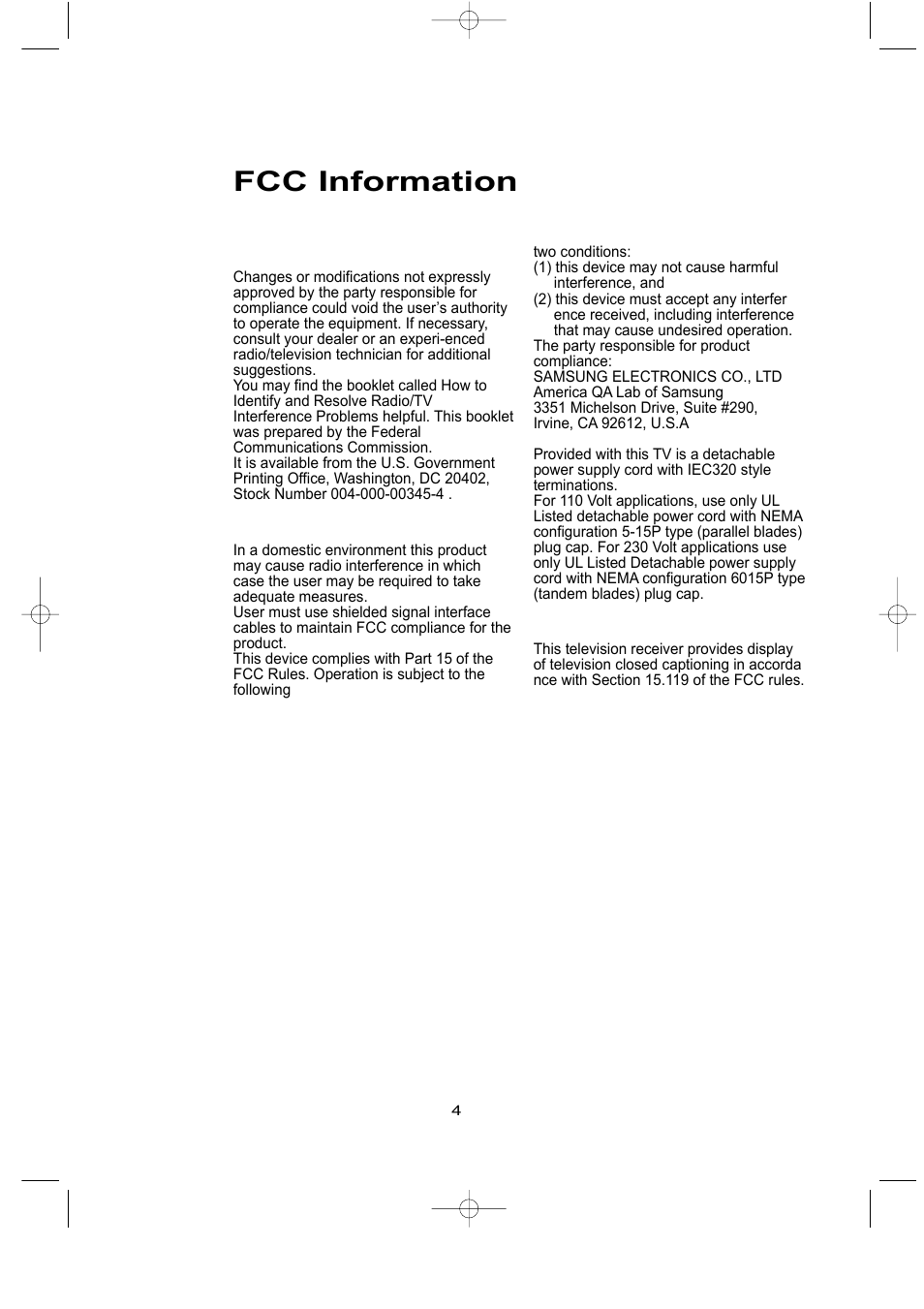 Fcc information | Samsung LTN1535X-XAX User Manual | Page 5 / 50