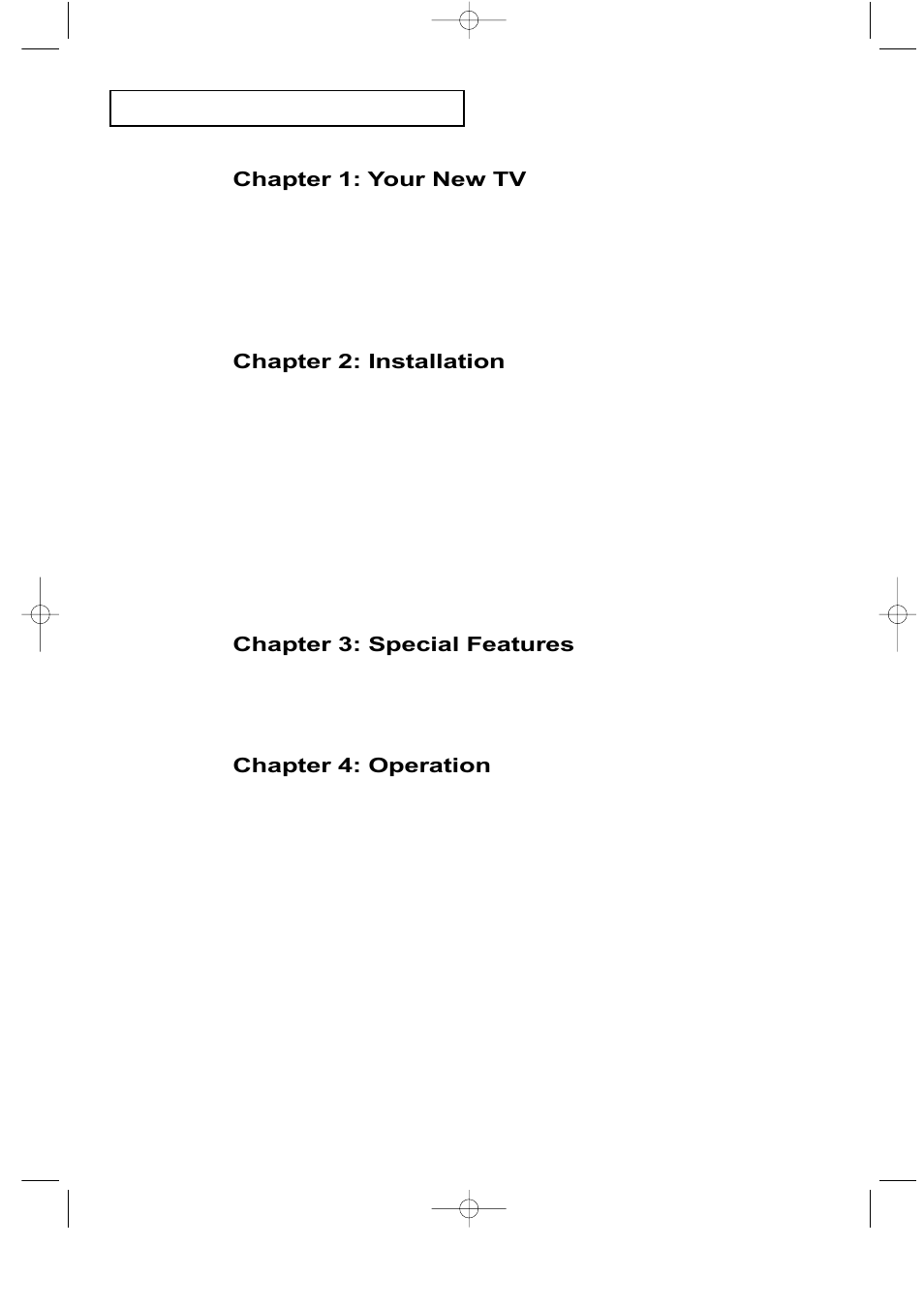 Chapter 1: your new tv, Chapter 2: installation, Chapter 3: special features | Chapter 4: operation | Samsung LTN1535X-XAX User Manual | Page 6 / 50