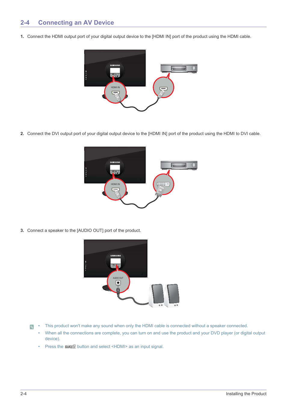 4 connecting an av device, Connecting an av device -4 | Samsung LS23WHUKFK-ZA User Manual | Page 16 / 45