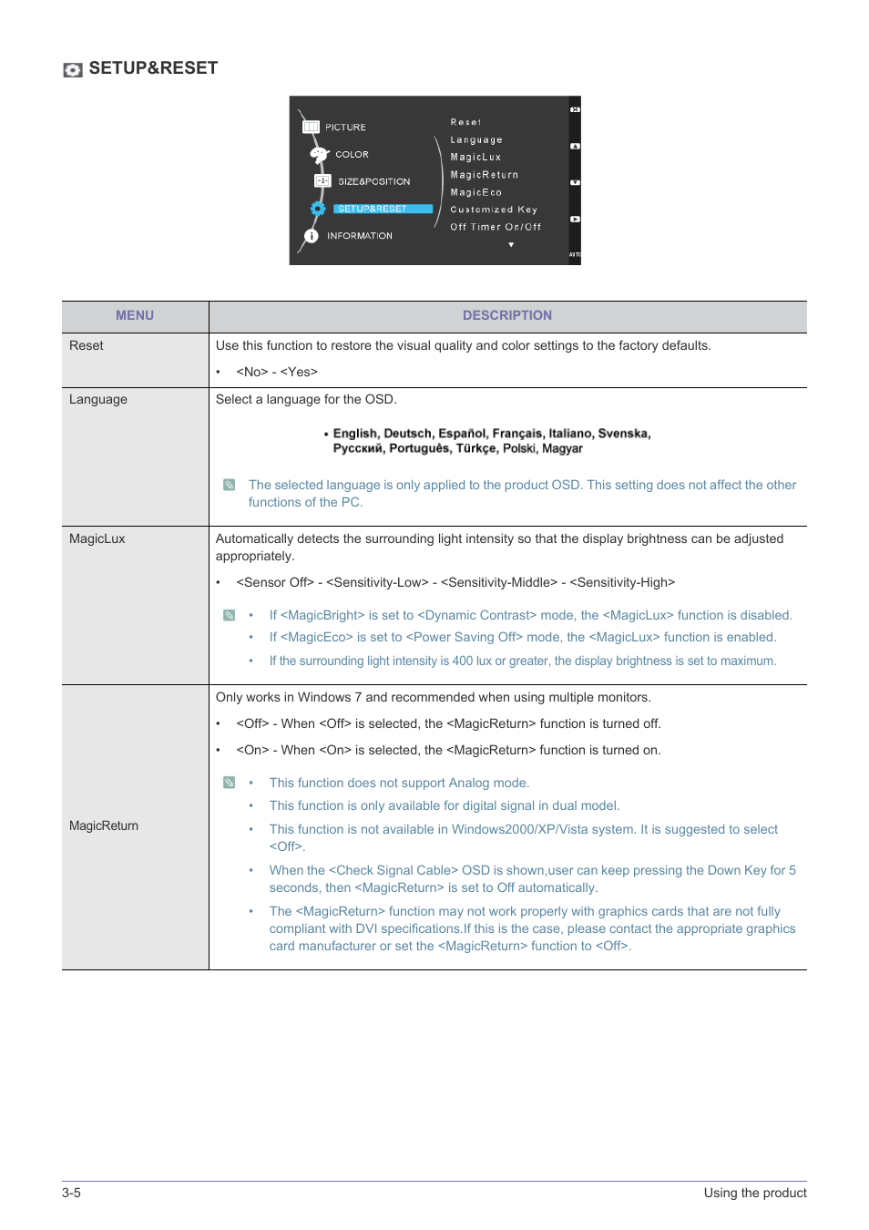 Setup&reset | Samsung LS23WHUKFK-ZA User Manual | Page 30 / 45