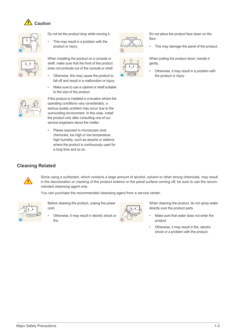 Cleaning related, Caution | Samsung LS23WHUKFK-ZA User Manual | Page 7 / 45