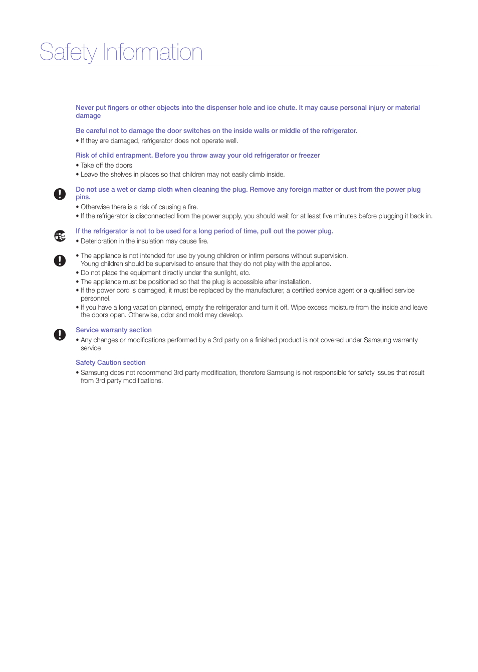 Safety information | Samsung RS275ACRS-XAA User Manual | Page 4 / 9