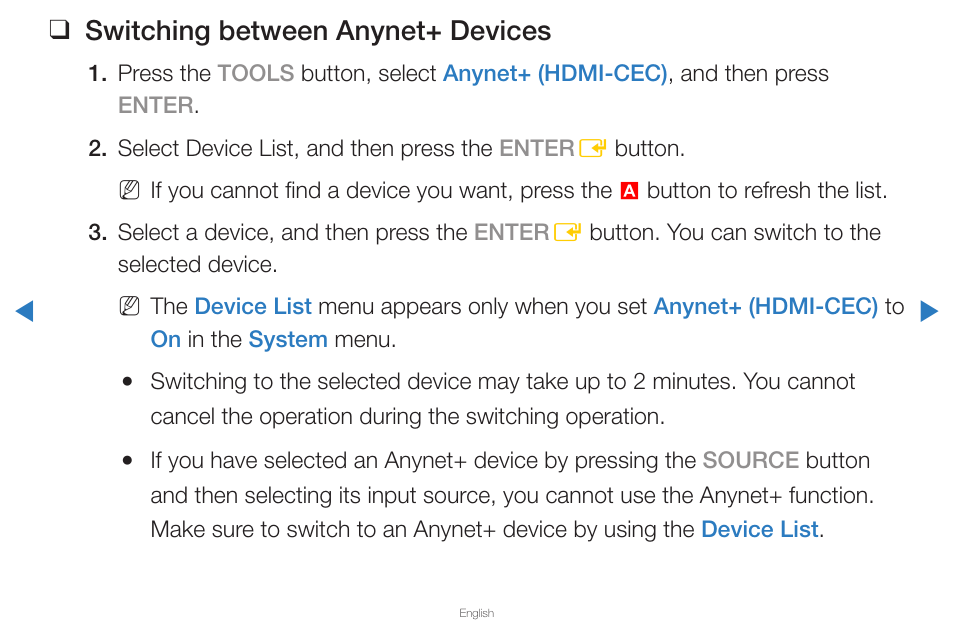 Switching between anynet+ devices | Samsung PN43D430A3DXZA User Manual | Page 164 / 212