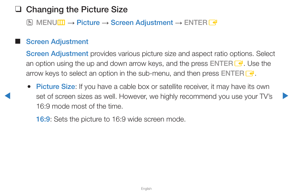 Changing the picture size | Samsung PN43D430A3DXZA User Manual | Page 28 / 212