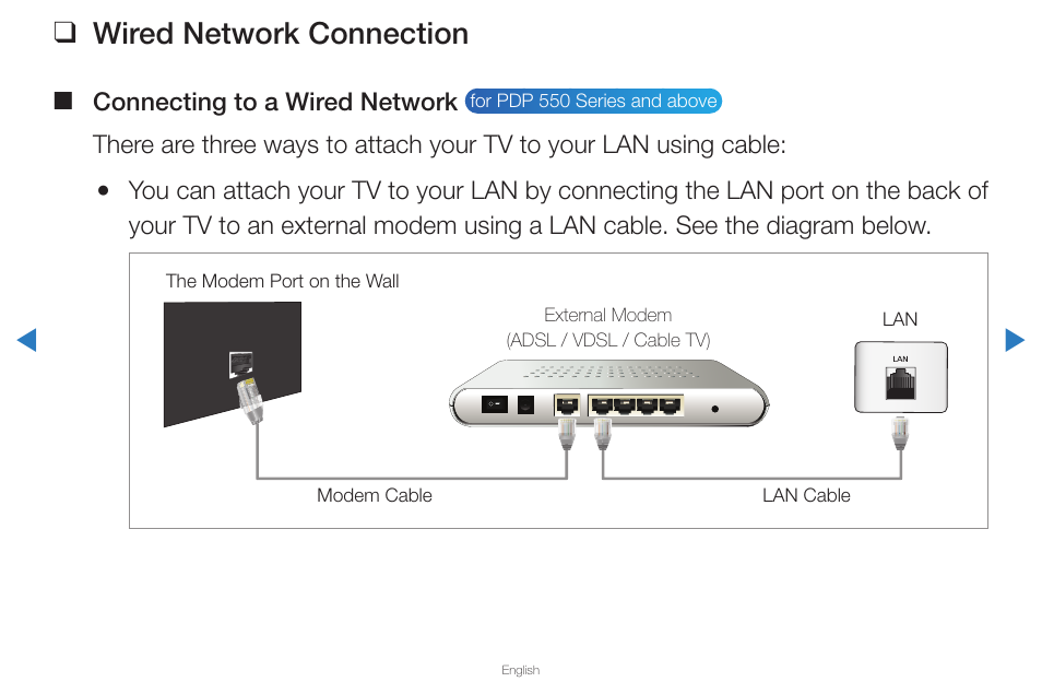 Preference features, Wired network connection | Samsung PN43D430A3DXZA User Manual | Page 53 / 212