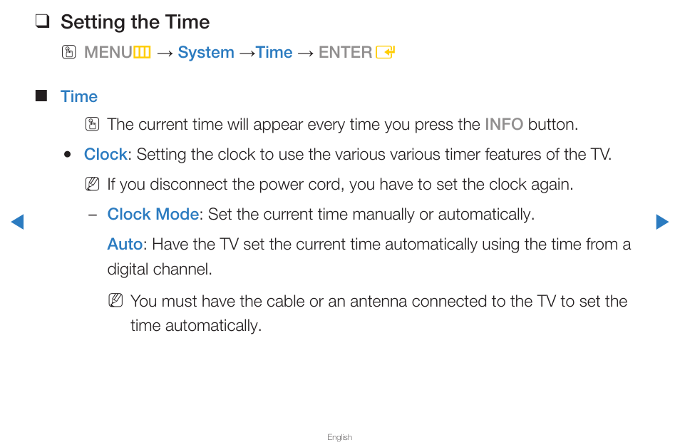 Setting the time | Samsung PN43D430A3DXZA User Manual | Page 90 / 212