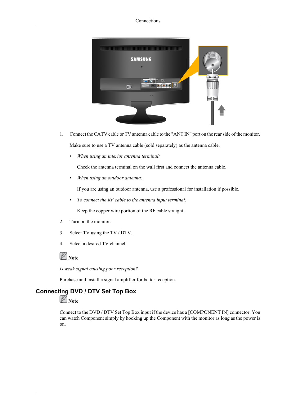 Connecting dvd / dtv set top box | Samsung LS22TDNSUVD-ZA User Manual | Page 21 / 88