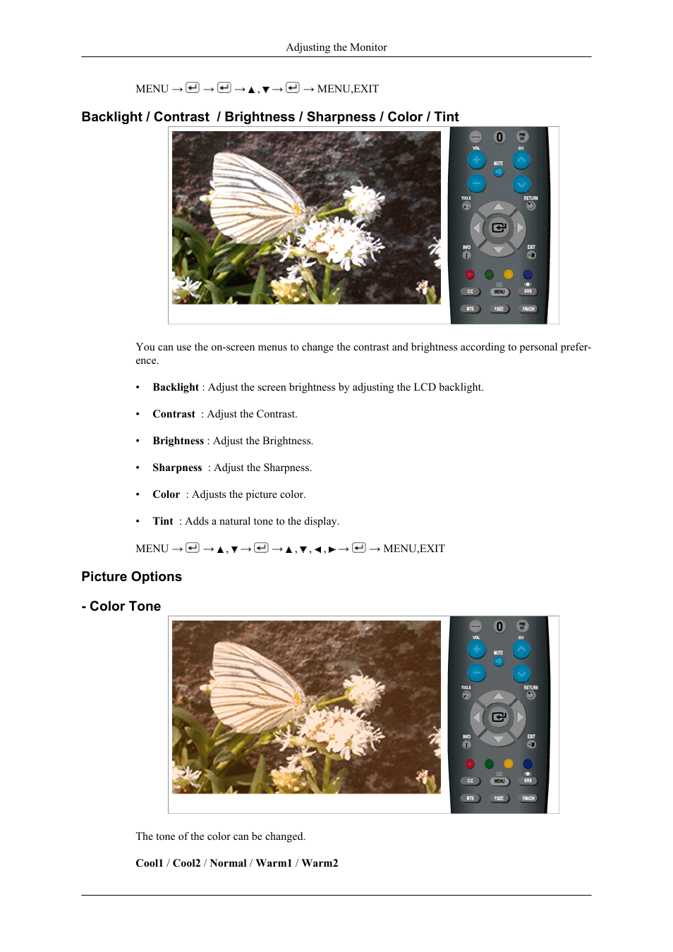 Picture options, Color tone | Samsung LS22TDNSUVD-ZA User Manual | Page 41 / 88