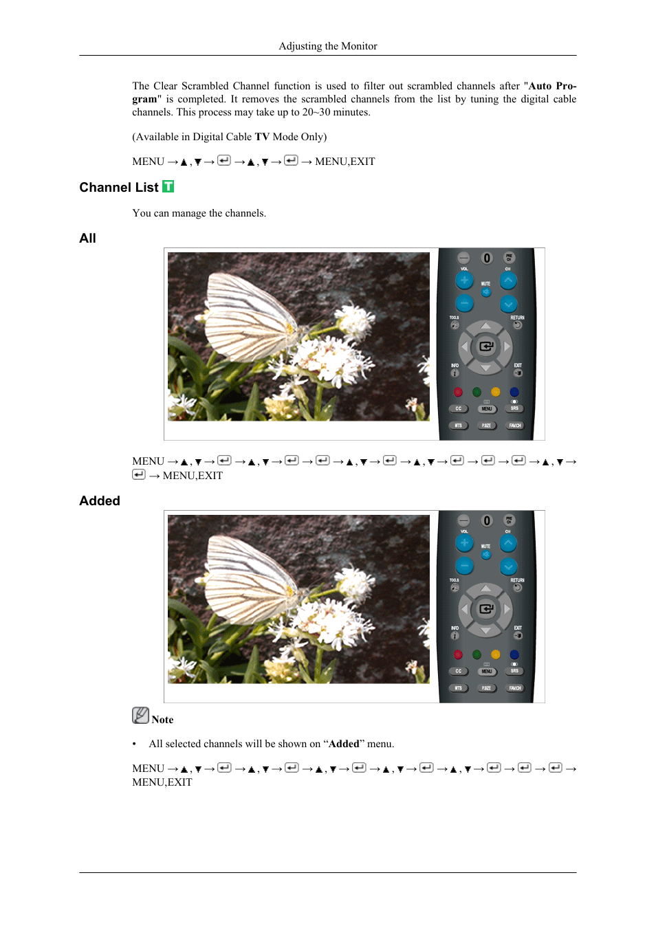 Channel list, Added | Samsung LS22TDNSUVD-ZA User Manual | Page 50 / 88