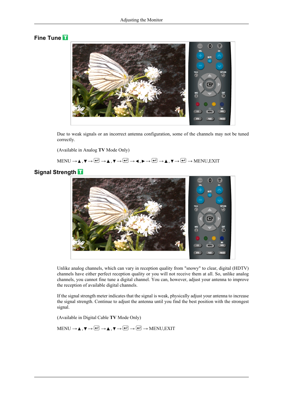 Fine tune, Signal strength | Samsung LS22TDNSUVD-ZA User Manual | Page 52 / 88