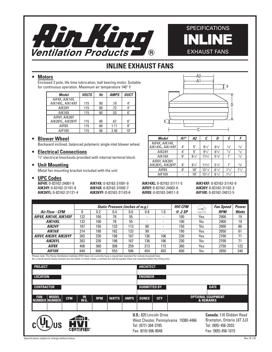 Air King Inline User Manual | 1 page