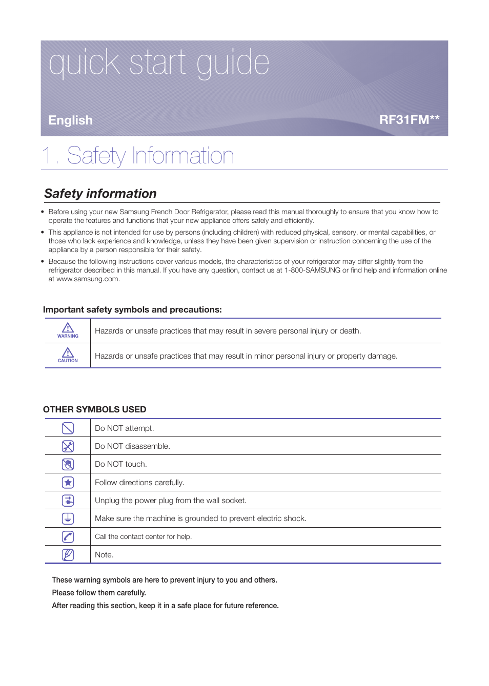 Samsung RF31FMEDBWW-AA User Manual | 20 pages