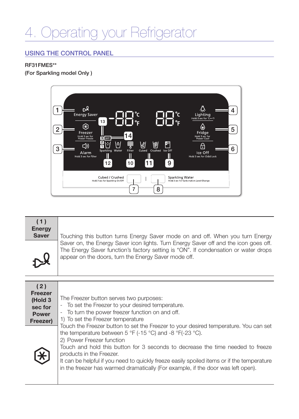 Operating your refrigerator | Samsung RF31FMEDBWW-AA User Manual | Page 10 / 20