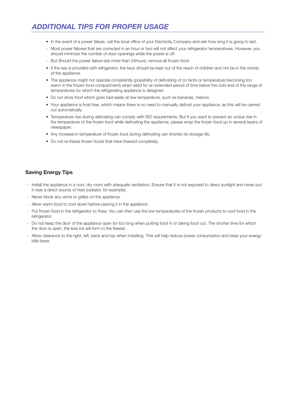 Additional tips for proper usage | Samsung RF31FMEDBWW-AA User Manual | Page 7 / 20