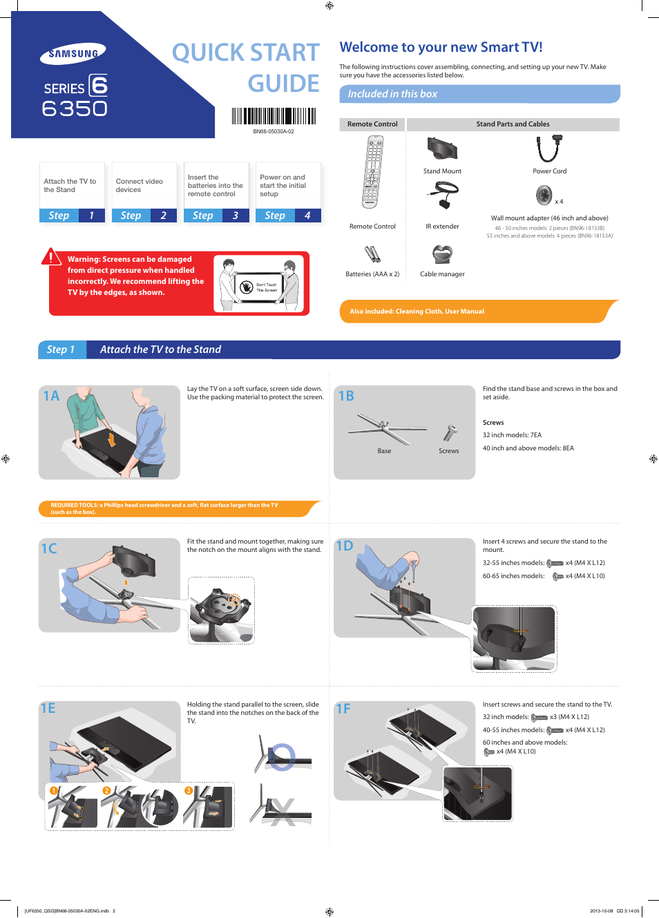 Samsung UN40F6350AFXZA User Manual | 2 pages