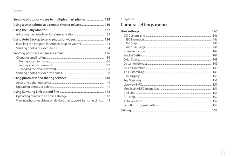 Camera settings menu | Samsung EV-NXF1ZZB1QUS User Manual | Page 12 / 199