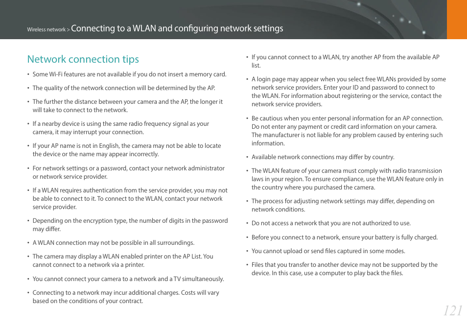 Network connection tips | Samsung EV-NXF1ZZB1QUS User Manual | Page 122 / 199