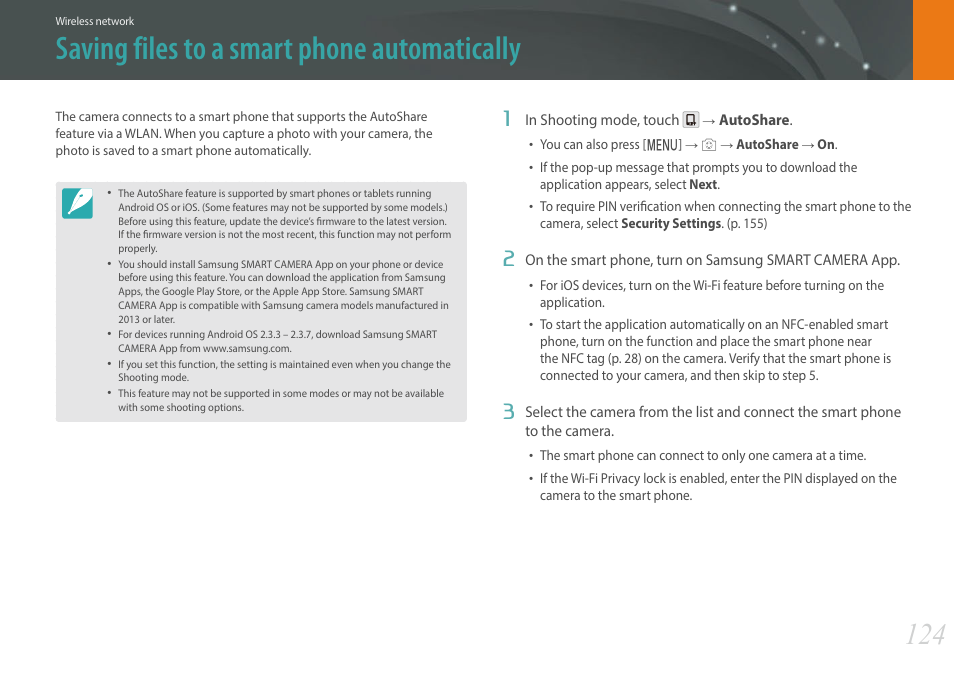 Saving files to a smart phone automatically | Samsung EV-NXF1ZZB1QUS User Manual | Page 125 / 199