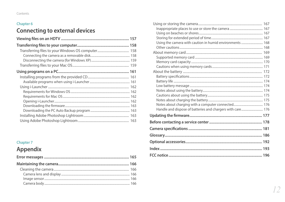 Connecting to external devices, Appendix | Samsung EV-NXF1ZZB1QUS User Manual | Page 13 / 199