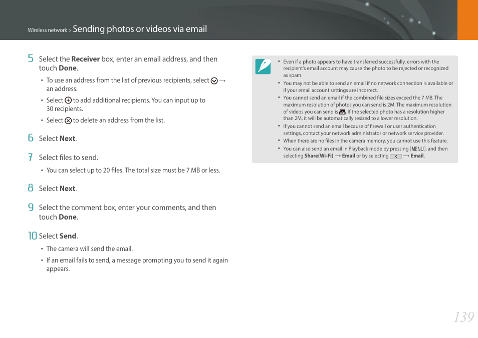 Sending photos or videos via email 5 | Samsung EV-NXF1ZZB1QUS User Manual | Page 140 / 199