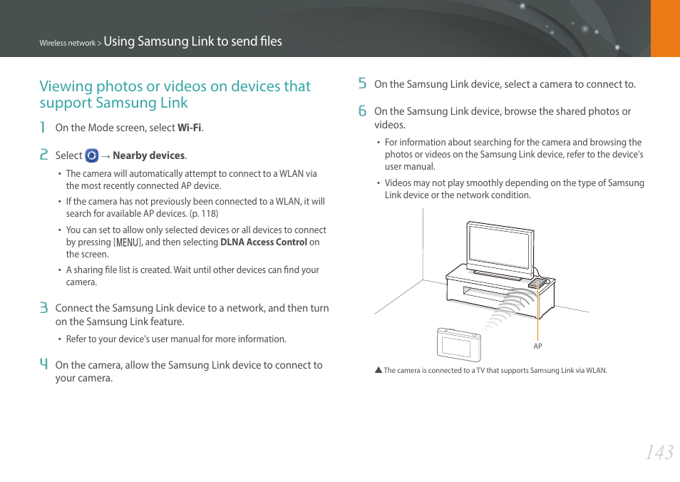 Using samsung link to send files | Samsung EV-NXF1ZZB1QUS User Manual | Page 144 / 199