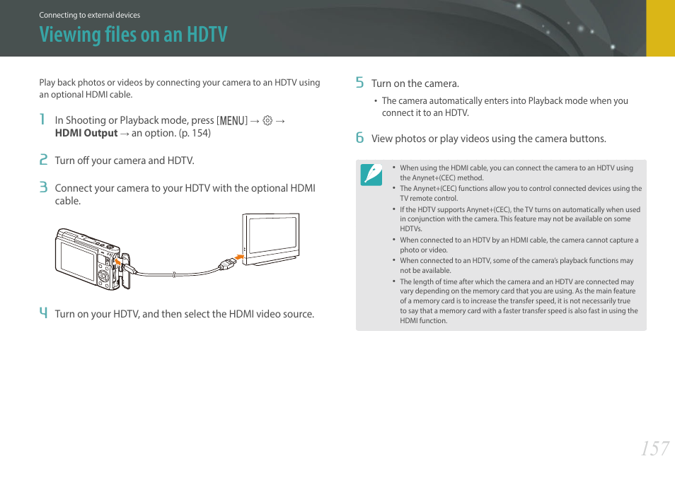 Viewing files on an hdtv | Samsung EV-NXF1ZZB1QUS User Manual | Page 158 / 199