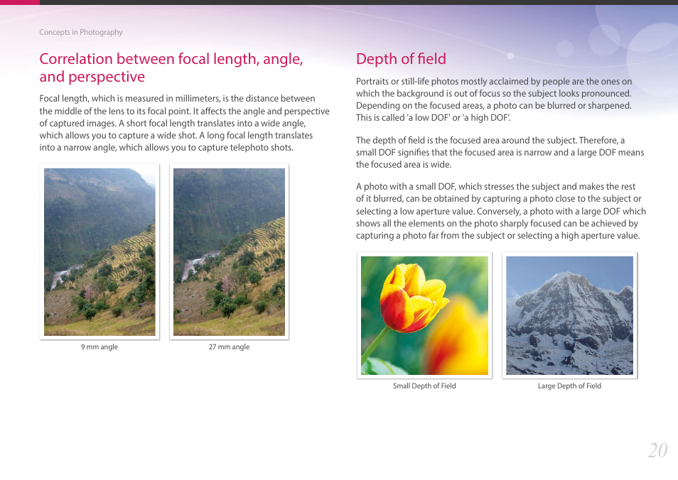 Depth of field | Samsung EV-NXF1ZZB1QUS User Manual | Page 21 / 199