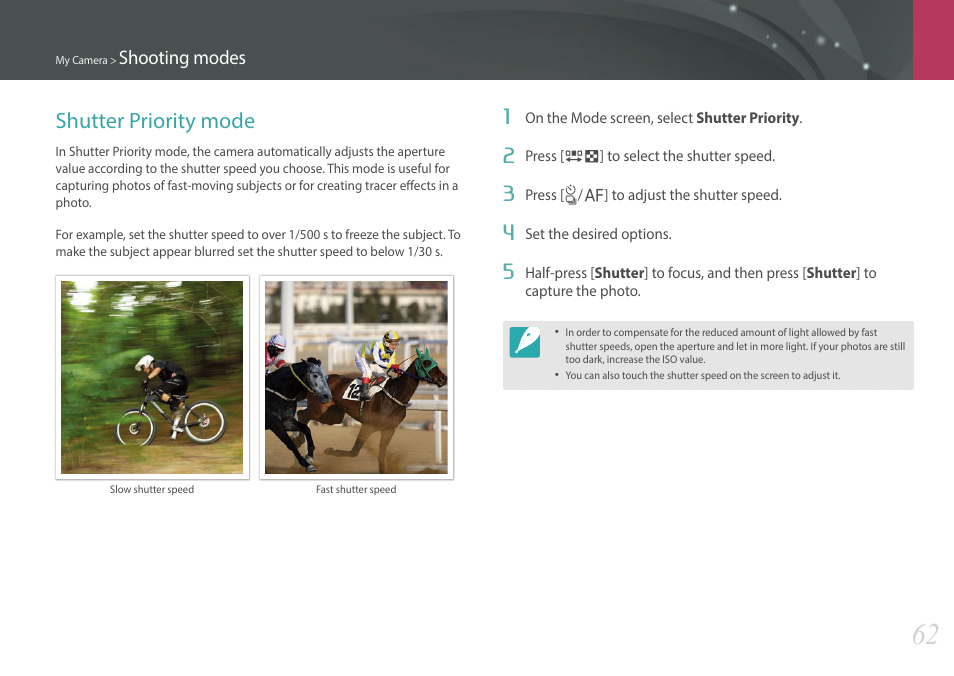 Shutter priority mode | Samsung EV-NXF1ZZB1QUS User Manual | Page 63 / 199