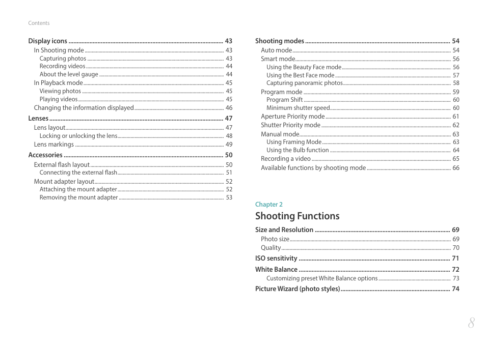 Shooting functions | Samsung EV-NXF1ZZB1QUS User Manual | Page 9 / 199