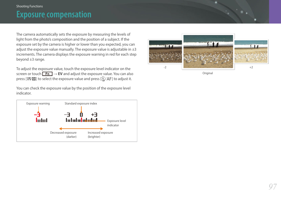 Exposure compensation | Samsung EV-NXF1ZZB1QUS User Manual | Page 98 / 199