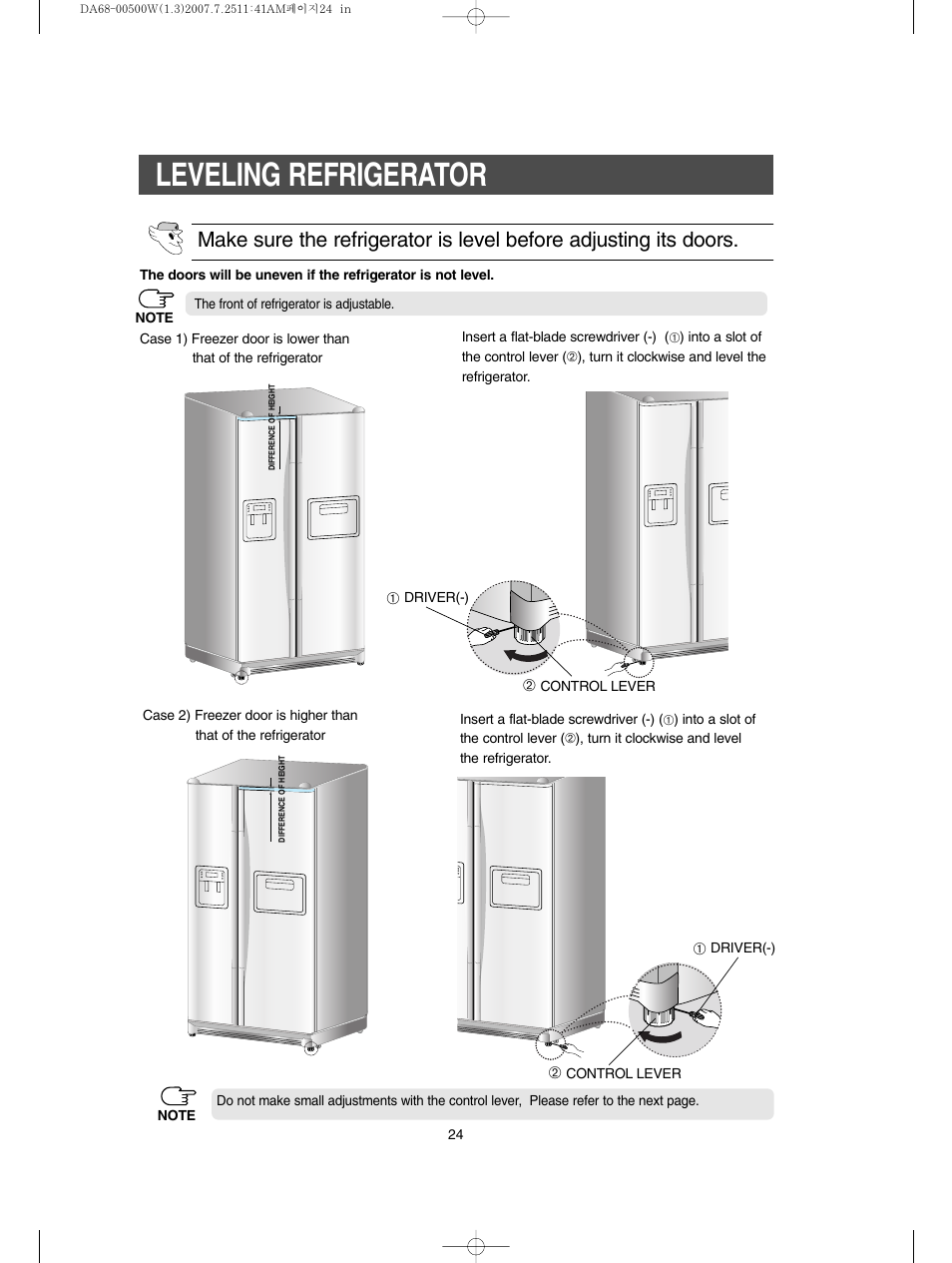 Leveling refrigerator | Samsung RS2777SL-XAA User Manual | Page 24 / 32