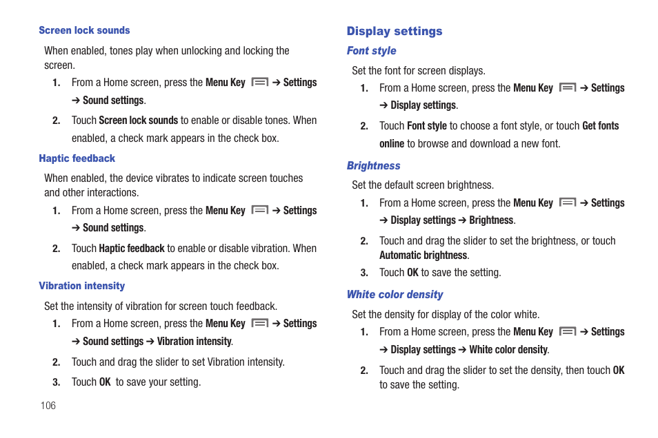 Display settings | Samsung SCH-I800BKAVZW User Manual | Page 112 / 162