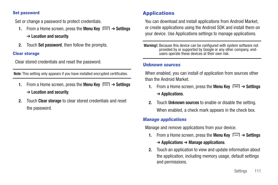 Applications | Samsung SCH-I800BKAVZW User Manual | Page 117 / 162