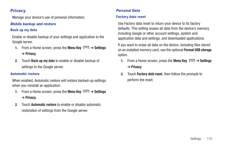 Privacy | Samsung SCH-I800BKAVZW User Manual | Page 121 / 162