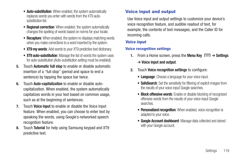 Voice input and output | Samsung SCH-I800BKAVZW User Manual | Page 125 / 162