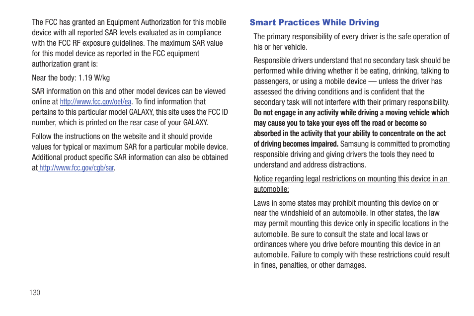 Smart practices while driving | Samsung SCH-I800BKAVZW User Manual | Page 135 / 162