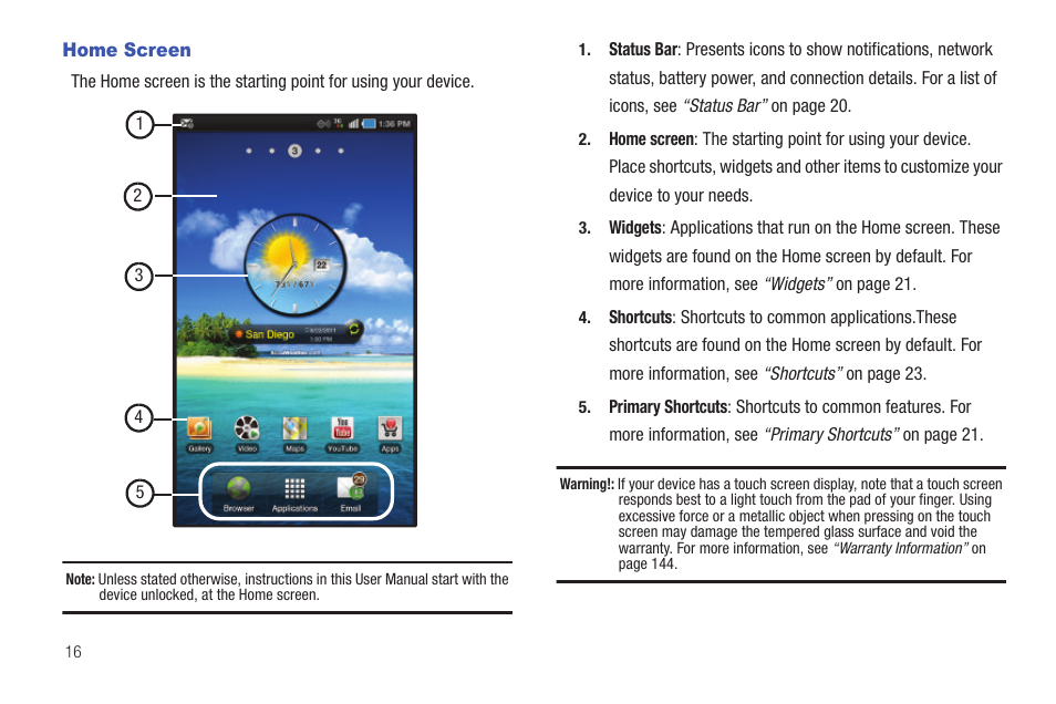 Home screen | Samsung SCH-I800BKAVZW User Manual | Page 23 / 162