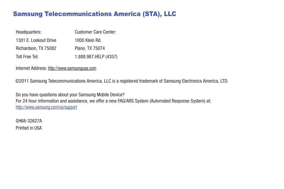 Samsung telecommunications america (sta), llc | Samsung SCH-I800BKAVZW User Manual | Page 4 / 162