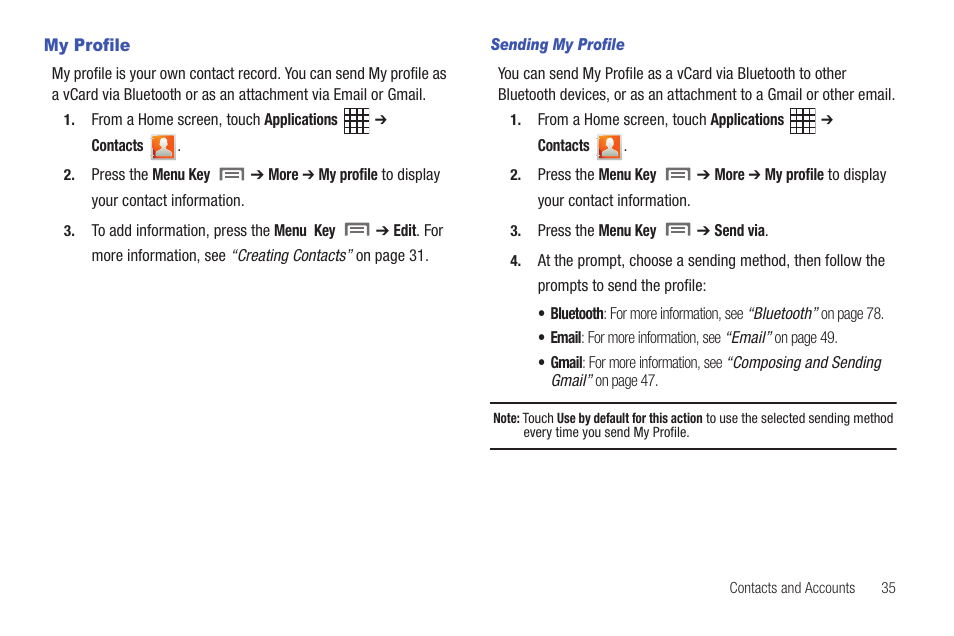 My profile | Samsung SCH-I800BKAVZW User Manual | Page 42 / 162