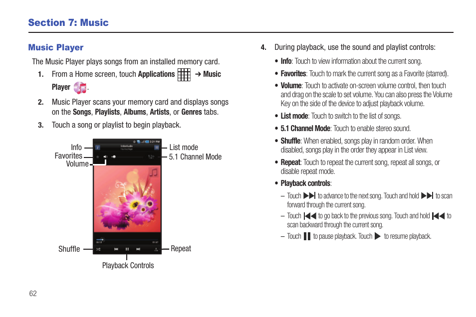 Section 7: music, Music player | Samsung SCH-I800BKAVZW User Manual | Page 68 / 162