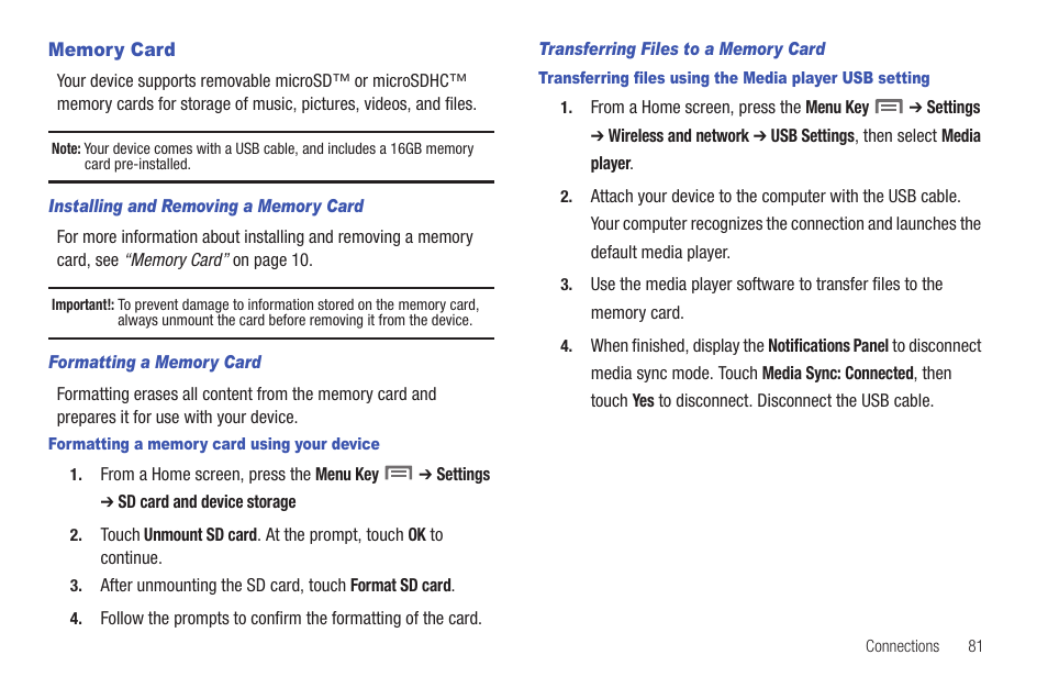 Memory card | Samsung SCH-I800BKAVZW User Manual | Page 87 / 162