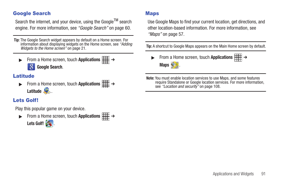 Google search, Latitude, Lets golf | Maps, Google search latitude, Lets golf! maps | Samsung SCH-I800BKAVZW User Manual | Page 97 / 162