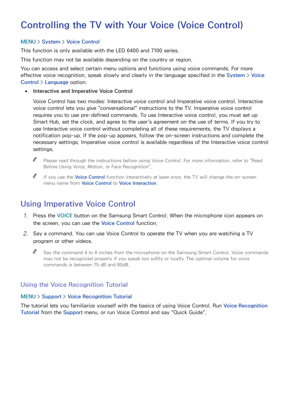 Controlling the tv with your voice (voice control), 98 using imperative voice control, Using imperative voice control | Samsung UN32H5500AFXZA User Manual | Page 104 / 225