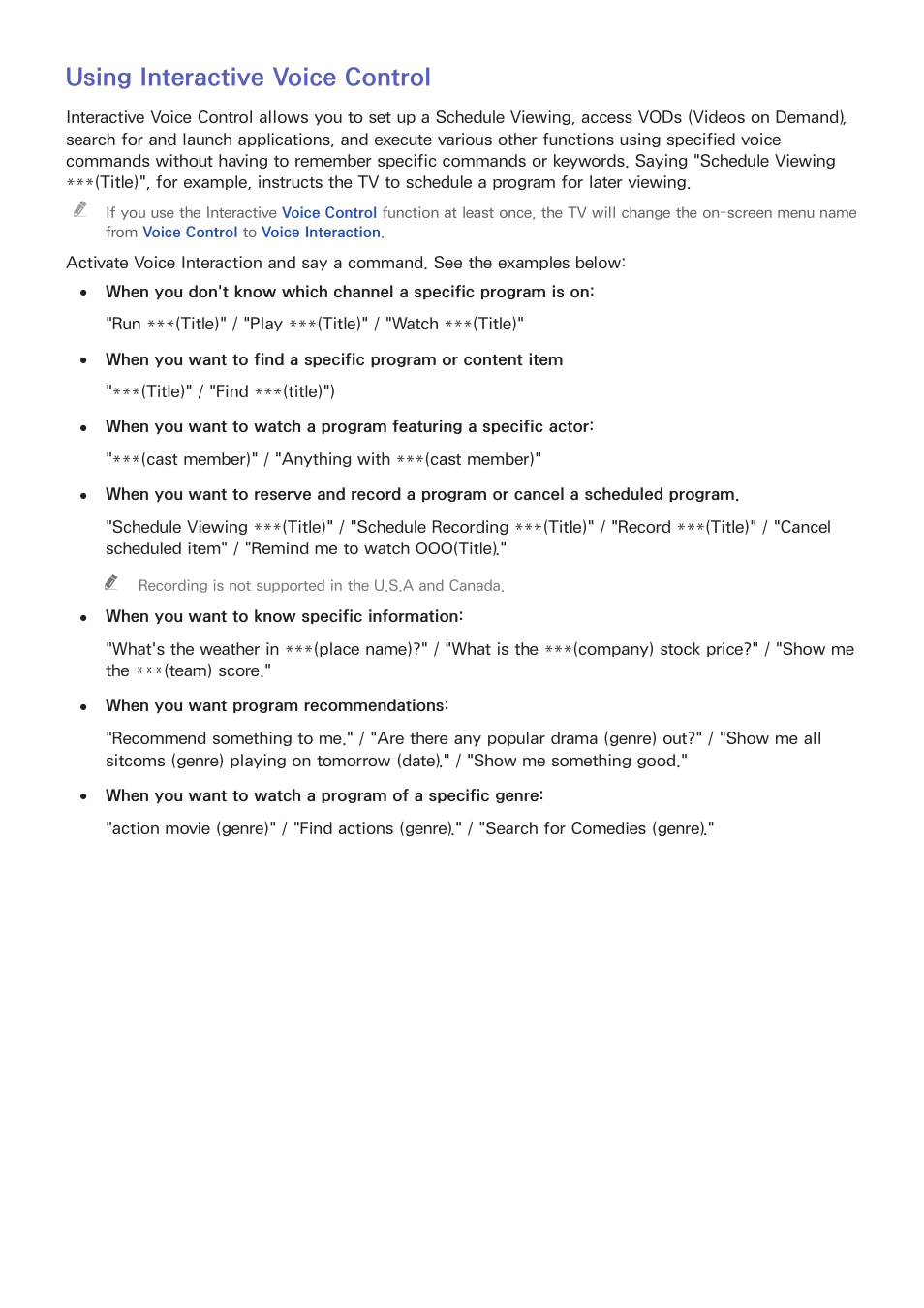 100 using interactive voice control, Using interactive voice control | Samsung UN32H5500AFXZA User Manual | Page 106 / 225